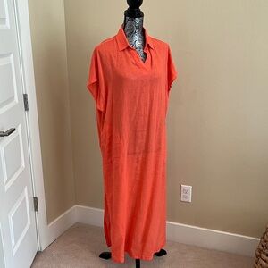 Tahari Women's Vibrant Orange Linen Blend Dress or Coverup Size Medium